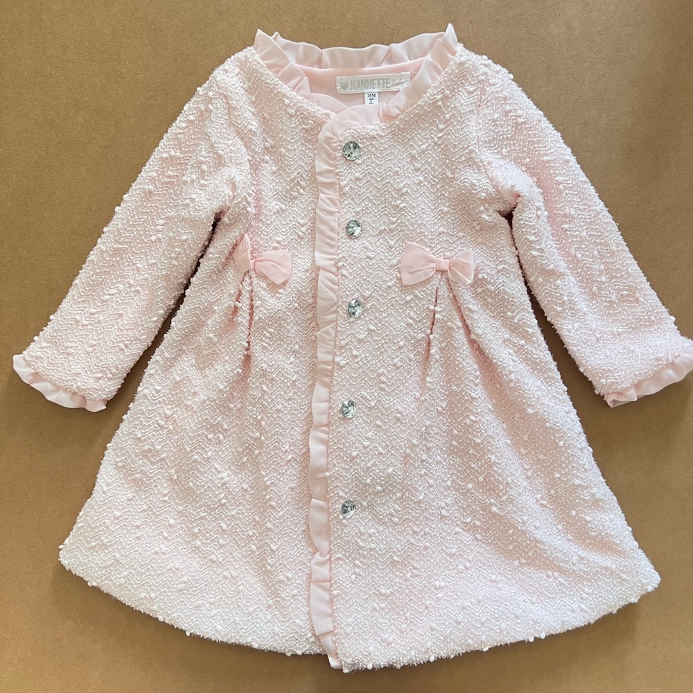 Nanette Little Girls' Pink Textured Coat with Bows